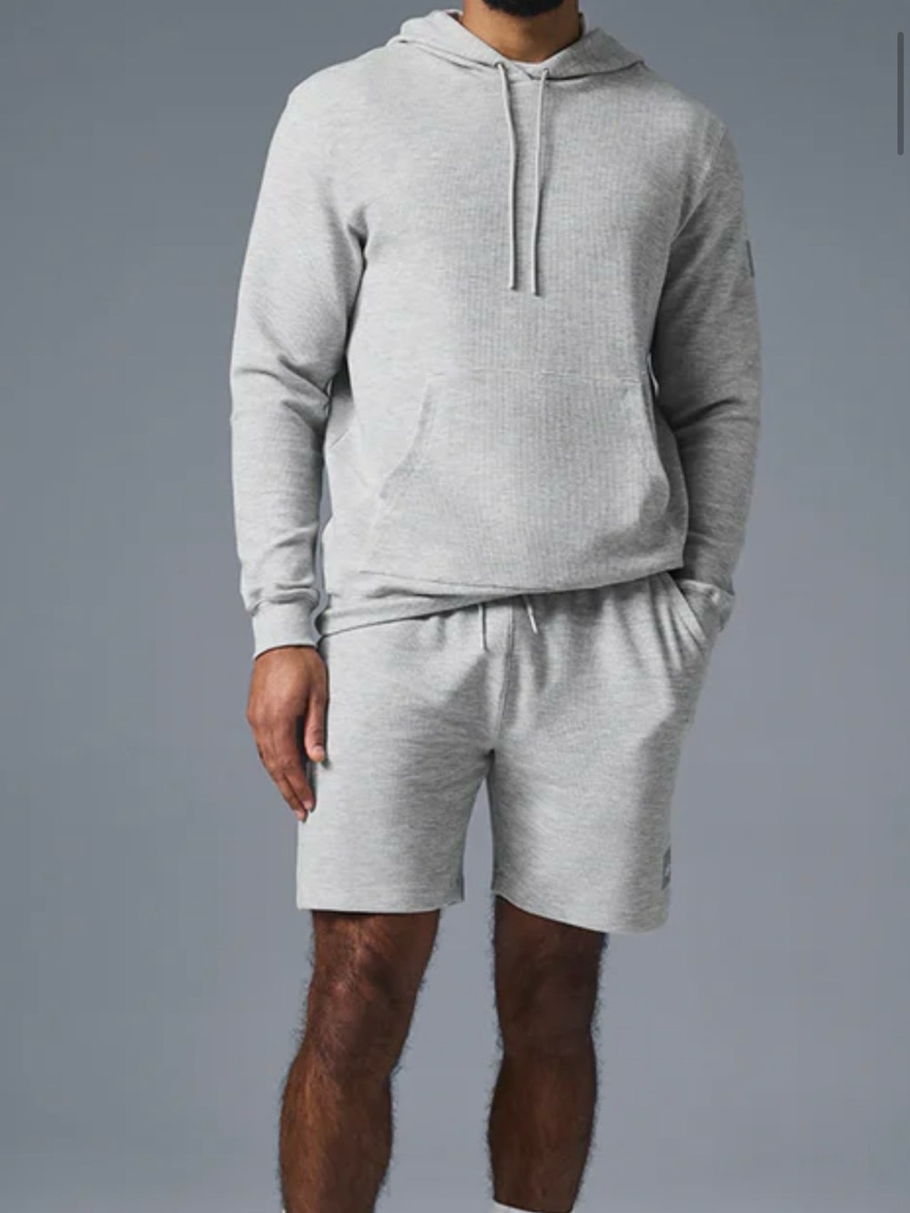 Alo Yoga Micro Waffle Fast Break Hoodie Men’s Large Athletic Heather Grey